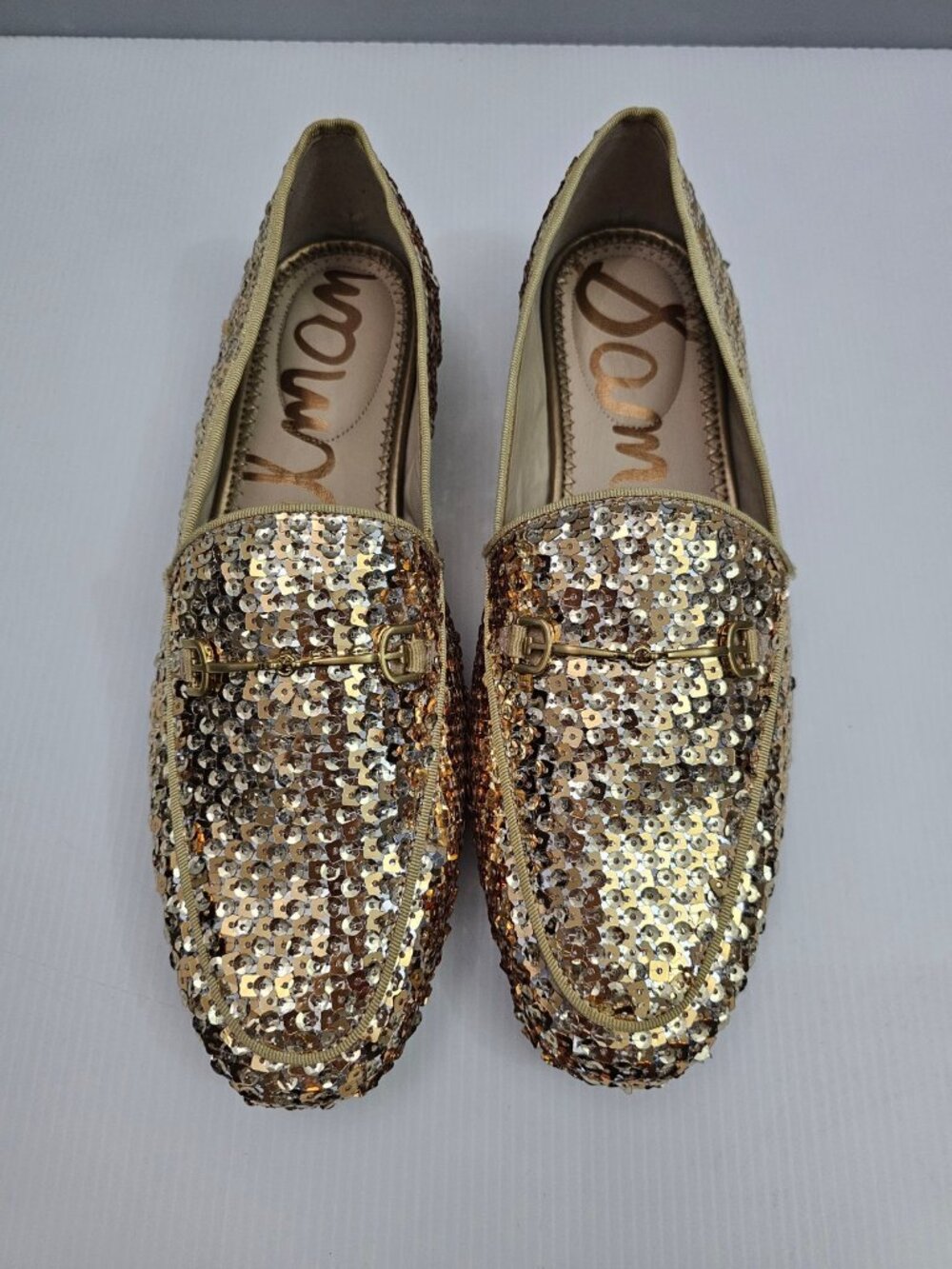 Sam Edelman Loraine Horsebit Loafer Womens 9.5 Gold Multi Sequin Slip On Flats - Picture 4 of 14